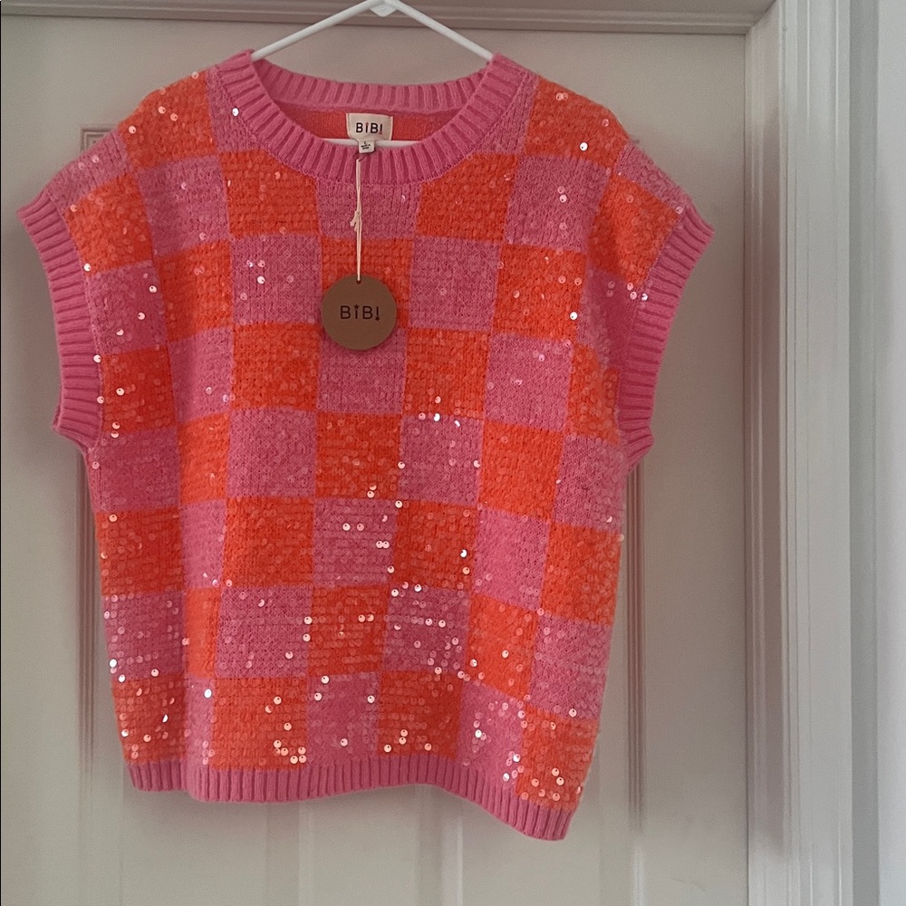BiBi Vibrant Pink and Orange Sequin Vest